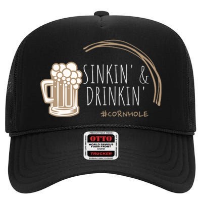 Cornhole Gift Sinkin & Drinkin High Crown Mesh Back Trucker Hat