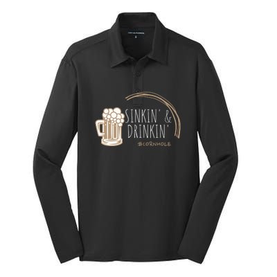 Cornhole Gift Sinkin & Drinkin Silk Touch Performance Long Sleeve Polo