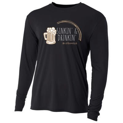 Cornhole Gift Sinkin & Drinkin Cooling Performance Long Sleeve Crew