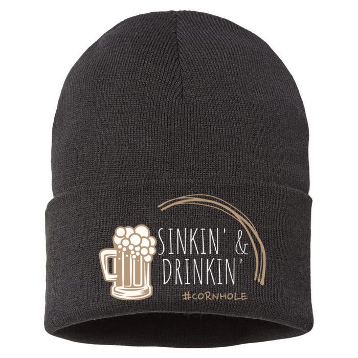 Cornhole Gift Sinkin & Drinkin Sustainable Knit Beanie