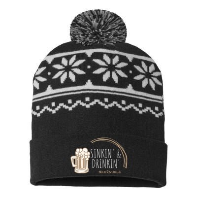 Cornhole Gift Sinkin & Drinkin USA-Made Snowflake Beanie