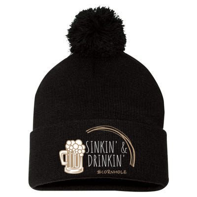 Cornhole Gift Sinkin & Drinkin Pom Pom 12in Knit Beanie