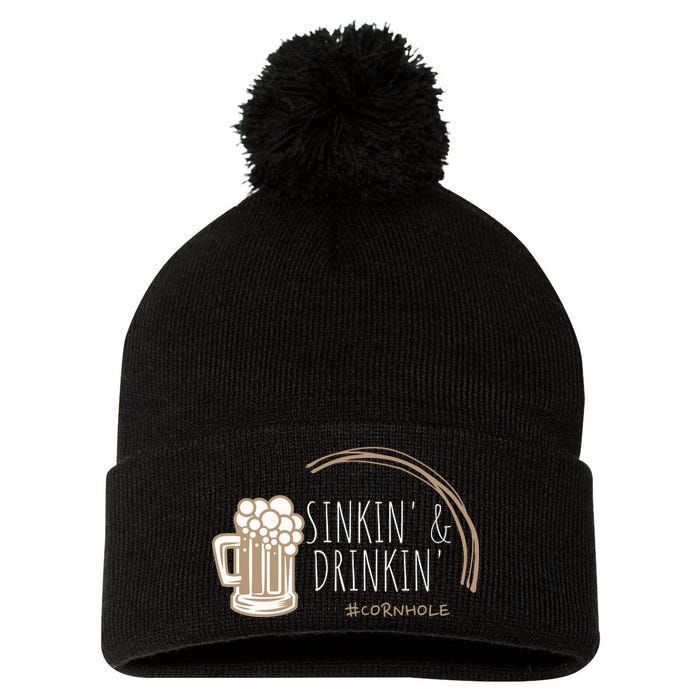 Cornhole Gift Sinkin & Drinkin Pom Pom 12in Knit Beanie