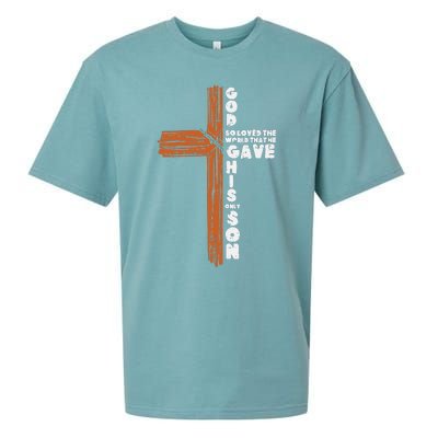 Cross God So Loved The World Jesus Christian Sueded Cloud Jersey T-Shirt