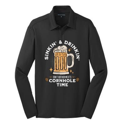 Cornhole Gift Sinkin & Drinkin Silk Touch Performance Long Sleeve Polo