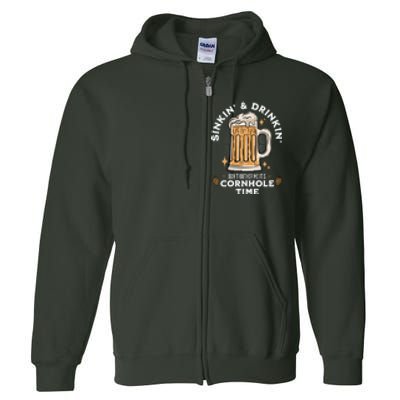 Cornhole Gift Sinkin & Drinkin Full Zip Hoodie