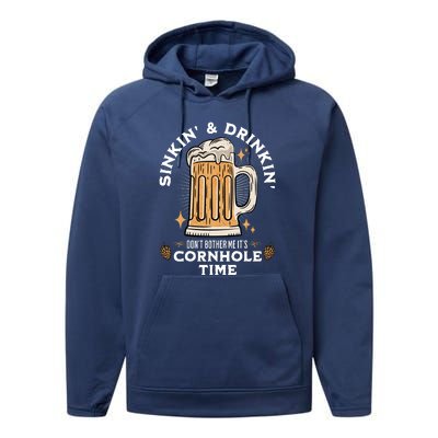 Cornhole Gift Sinkin & Drinkin Performance Fleece Hoodie