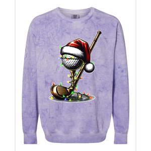 Christmas Golf Santa Hat Lights Graphic Golf Player Costume Funny Gift Colorblast Crewneck Sweatshirt