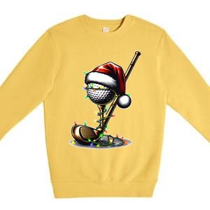 Christmas Golf Santa Hat Lights Graphic Golf Player Costume Funny Gift Premium Crewneck Sweatshirt