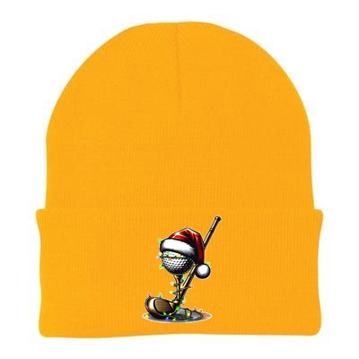 Christmas Golf Santa Hat Lights Graphic Golf Player Costume Funny Gift Knit Cap Winter Beanie