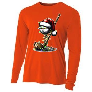 Christmas Golf Santa Hat Lights Graphic Golf Player Costume Funny Gift Cooling Performance Long Sleeve Crew