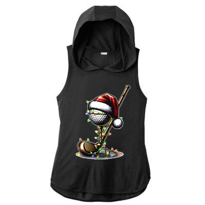 Christmas Golf Santa Hat Lights Graphic Golf Player Costume Funny Gift Ladies PosiCharge Tri-Blend Wicking Draft Hoodie Tank