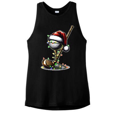 Christmas Golf Santa Hat Lights Graphic Golf Player Costume Funny Gift Ladies PosiCharge Tri-Blend Wicking Tank