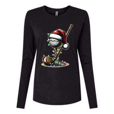 Christmas Golf Santa Hat Lights Graphic Golf Player Costume Funny Gift Womens Cotton Relaxed Long Sleeve T-Shirt