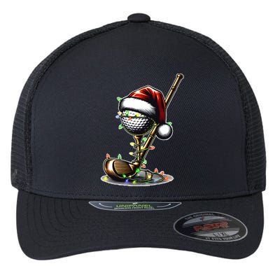 Christmas Golf Santa Hat Lights Graphic Golf Player Costume Funny Gift Flexfit Unipanel Trucker Cap