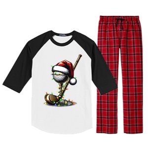 Christmas Golf Santa Hat Lights Graphic Golf Player Costume Funny Gift Raglan Sleeve Pajama Set