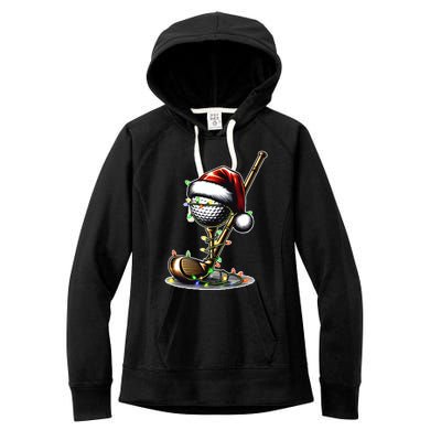 Christmas Golf Santa Hat Lights Graphic Golf Player Costume Funny Gift Women's Fleece Hoodie