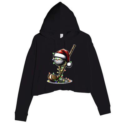 Christmas Golf Santa Hat Lights Graphic Golf Player Costume Funny Gift Crop Fleece Hoodie