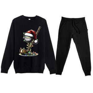 Christmas Golf Santa Hat Lights Graphic Golf Player Costume Funny Gift Premium Crewneck Sweatsuit Set