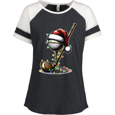 Christmas Golf Santa Hat Lights Graphic Golf Player Costume Funny Gift Enza Ladies Jersey Colorblock Tee