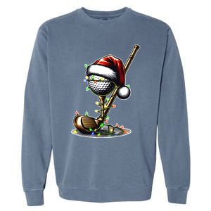 Christmas Golf Santa Hat Lights Graphic Golf Player Costume Funny Gift Garment-Dyed Sweatshirt