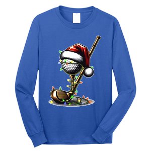 Christmas Golf Santa Hat Lights Graphic Golf Player Costume Funny Gift Long Sleeve Shirt