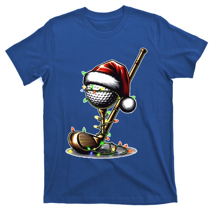 Christmas Golf Santa Hat Lights Graphic Golf Player Costume Funny Gift T-Shirt