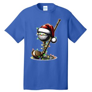 Christmas Golf Santa Hat Lights Graphic Golf Player Costume Funny Gift Tall T-Shirt