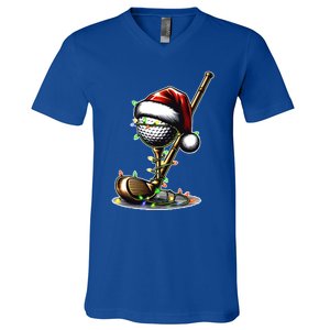 Christmas Golf Santa Hat Lights Graphic Golf Player Costume Funny Gift V-Neck T-Shirt