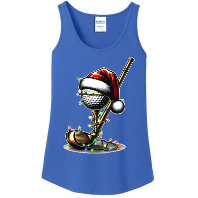 Christmas Golf Santa Hat Lights Graphic Golf Player Costume Funny Gift Ladies Essential Tank