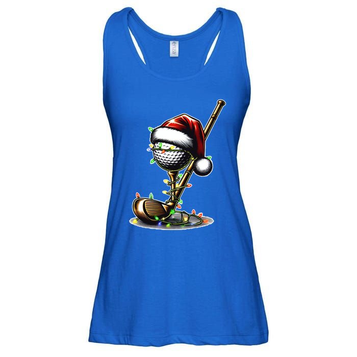 Christmas Golf Santa Hat Lights Graphic Golf Player Costume Funny Gift Ladies Essential Flowy Tank