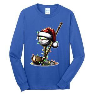 Christmas Golf Santa Hat Lights Graphic Golf Player Costume Funny Gift Tall Long Sleeve T-Shirt