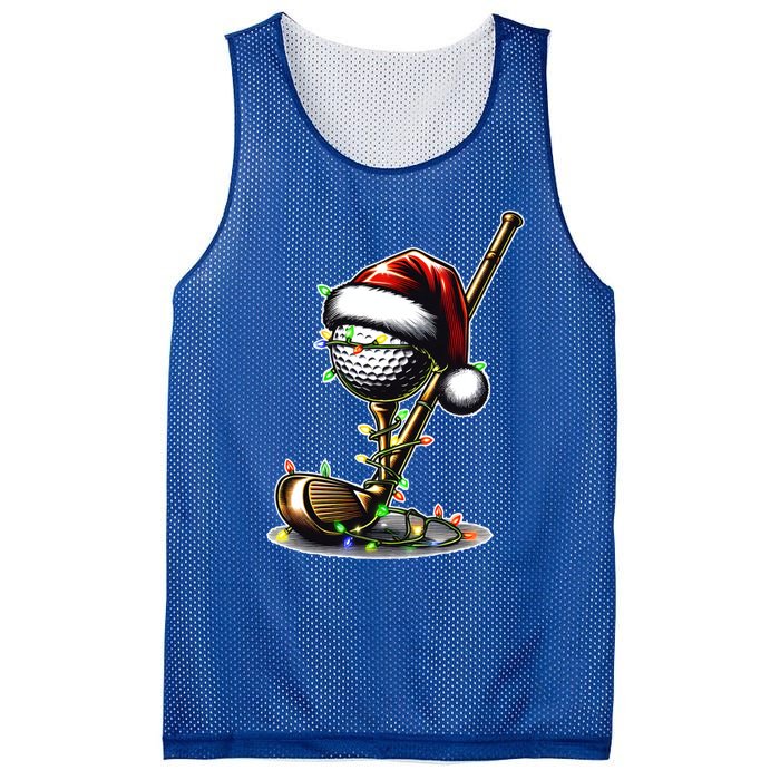 Christmas Golf Santa Hat Lights Graphic Golf Player Costume Funny Gift Mesh Reversible Basketball Jersey Tank