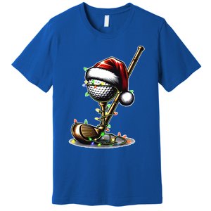 Christmas Golf Santa Hat Lights Graphic Golf Player Costume Funny Gift Premium T-Shirt