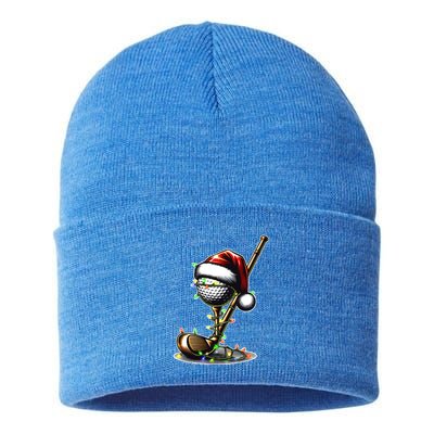 Christmas Golf Santa Hat Lights Graphic Golf Player Costume Funny Gift Sustainable Knit Beanie