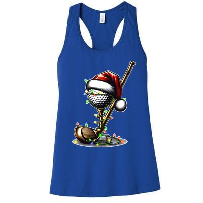 Christmas Golf Santa Hat Lights Graphic Golf Player Costume Funny Gift Women's Racerback Tank