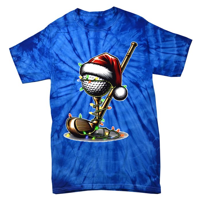 Christmas Golf Santa Hat Lights Graphic Golf Player Costume Funny Gift Tie-Dye T-Shirt