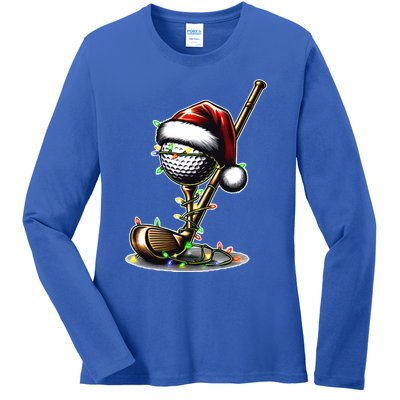 Christmas Golf Santa Hat Lights Graphic Golf Player Costume Funny Gift Ladies Long Sleeve Shirt