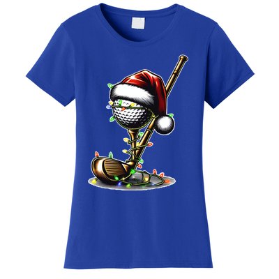 Christmas Golf Santa Hat Lights Graphic Golf Player Costume Funny Gift Women's T-Shirt