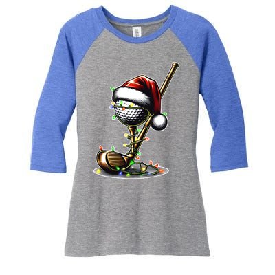 Christmas Golf Santa Hat Lights Graphic Golf Player Costume Funny Gift Women's Tri-Blend 3/4-Sleeve Raglan Shirt