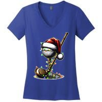 Christmas Golf Santa Hat Lights Graphic Golf Player Costume Funny Gift Women's V-Neck T-Shirt