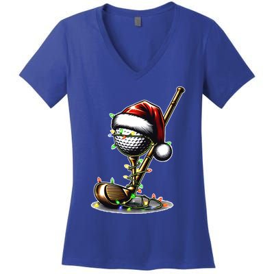 Christmas Golf Santa Hat Lights Graphic Golf Player Costume Funny Gift Women's V-Neck T-Shirt