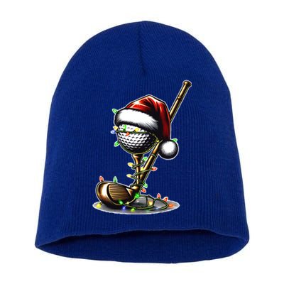 Christmas Golf Santa Hat Lights Graphic Golf Player Costume Funny Gift Short Acrylic Beanie