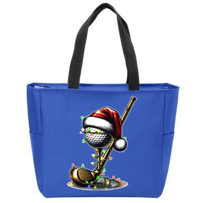 Christmas Golf Santa Hat Lights Graphic Golf Player Costume Funny Gift Zip Tote Bag