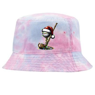 Christmas Golf Santa Hat Lights Graphic Golf Player Costume Funny Gift Tie-Dyed Bucket Hat