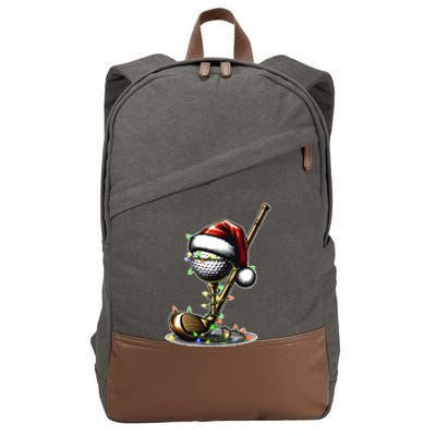 Christmas Golf Santa Hat Lights Graphic Golf Player Costume Funny Gift Cotton Canvas Backpack