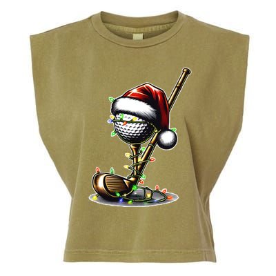 Christmas Golf Santa Hat Lights Graphic Golf Player Costume Funny Gift Garment-Dyed Women's Muscle Tee