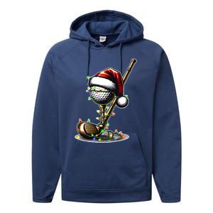 Christmas Golf Santa Hat Lights Graphic Golf Player Costume Funny Gift Performance Fleece Hoodie