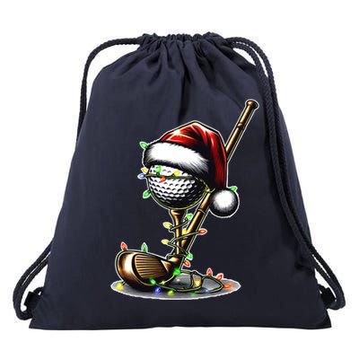 Christmas Golf Santa Hat Lights Graphic Golf Player Costume Funny Gift Drawstring Bag