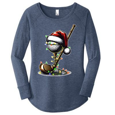 Christmas Golf Santa Hat Lights Graphic Golf Player Costume Funny Gift Women's Perfect Tri Tunic Long Sleeve Shirt